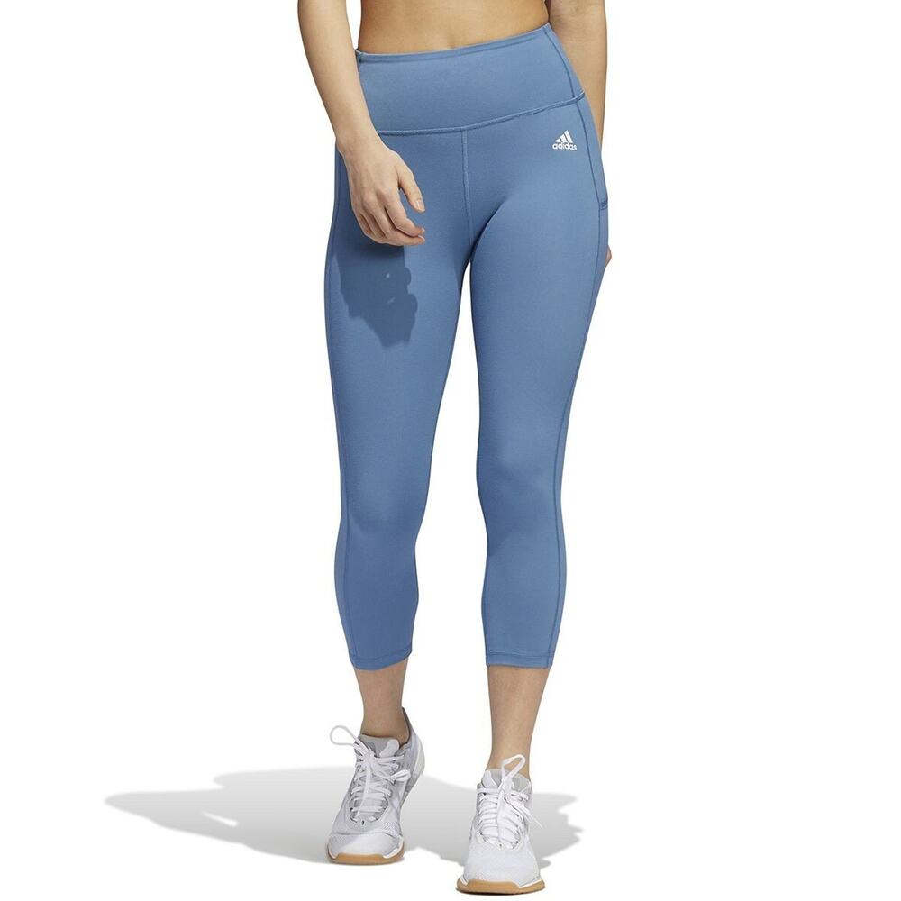 Adidas Womens Altered Blue High Rise Waistband Pockets 3/4 Capri Leggings 3X